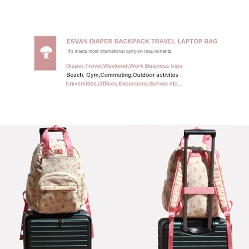 Diaper Bag Backpack Corduroy Multifunction Baby Fashion Travel Pack office Laptop Bag - color: White Pink Flower
