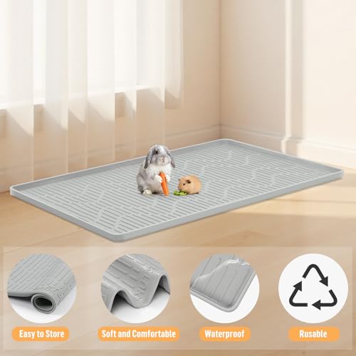 Silicone Pet Cage Liner Mat, 40” x28” Small Animals Floor Bed Mat Washable & Reusable Rabbit Playpen Mat, Pet Training Pads for Rabbits Guinea Pigs Bunny Hamster Cats Dogs
