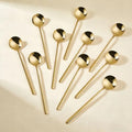 Long-handled Mirror-Finish Small Round Stainless Steel Spoon, Suitable for Scooping Bird's Nest, Honey, Coffee, Milk Powder, Sugar, Cocoa Powder and Other Foods & Desserts (10pcs 5.9", Gold-Plated) - size: 5.9in, style: 10Pcs Gold-Plated