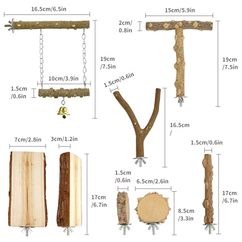 Bird Perches, 6pcs Natural Wood Birds Stand Branch, Bird Perch Chewing Stick Cage Accessories Parrot Climbing Standing Branches Paw Grinding Fork Sets for Parakeet Lovebirds Cockatiels