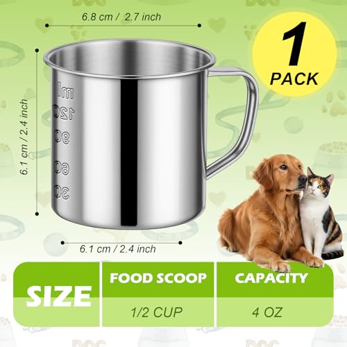 Dog Food Scoop 1/2 Cup,304 Stainless Steel Dog Food Measuring Cup,1/2 Cup Pet Food Scoop for Dogs Cats - size: 0.5 cup