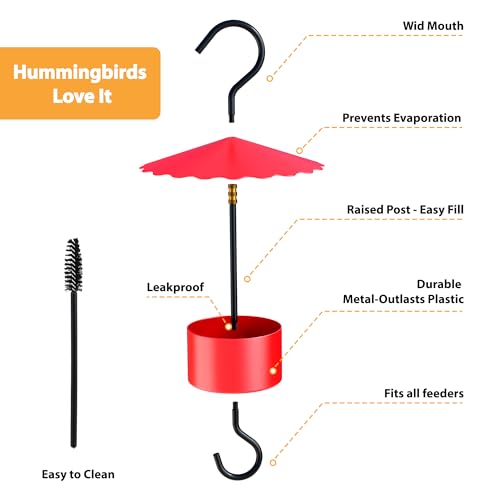 Large Metal Hummingbird Feeder Ant Guard 5 oz, Ant Moat for Hummingbird Feeders, Effectively Keeps Honey Safe, Fits All Humming Bird Feeders, Made of Metal, Red