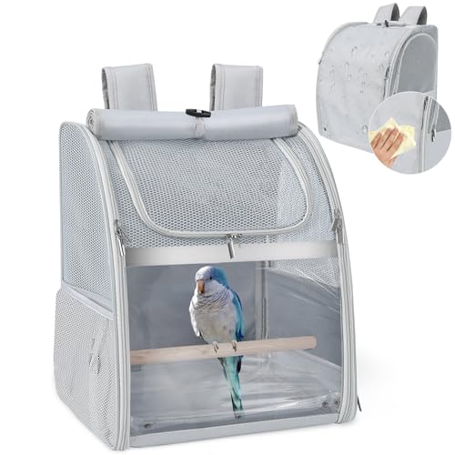 Sanmoncare Bird Backpack Carrier, Water Repellent Fabric Cockatiel Travel Bag with Stand, Lightweight and Portable Travel Cage for Parrot, Bird Travel Carrier - color: Grey