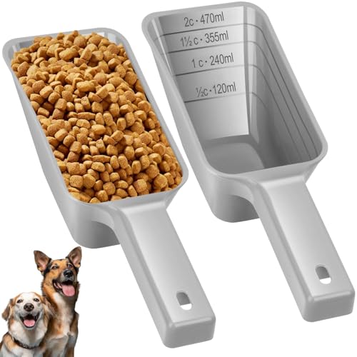 2 Cup Dog Food Scoop(2 Pack), Plastic Pet Food Scoop with Measuring Lines for Accurate Pet Food Portions,Dishwasher Safe (Gray) - color: Gray