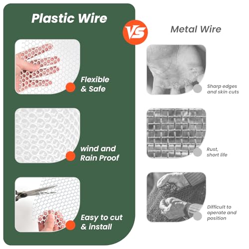 Toolterritary 16IN x 50FT Plastic Chicken Wire Mesh, Chicken Wire for Floral Arrangements, Chicken Wire Mesh for Crafts with 100 Pcs Zip Ties, Mesh Fence for Dogs, Deers, Poultry - color: White, size: 16IN x 50FT