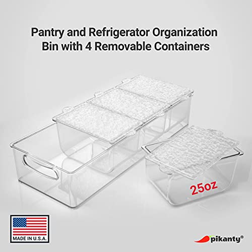 Pikanty Condiment Server Tray with 4 Removable Containers and Lids - Taco Bar, Pizza Bar, Burger Bar, Salad Toppings Organizer with Carry Handles, Dishwasher Safe, Made in USA - style: Condiment Server Large