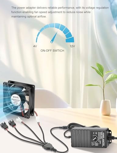 2Pin/3Pin/4Pin PC Fan 12V Speed Controller Adjustable 36W Power Supply, AC 110V-240V to DC 5-12V, Multi-Voltage Fan Power Supply Regulated Adapter (FC-2/3/4P
