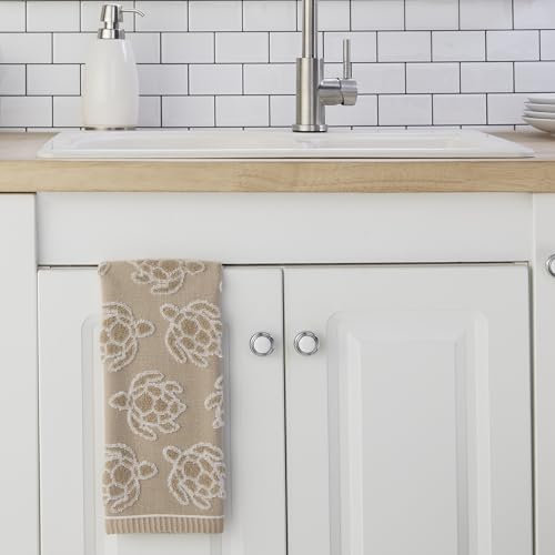 SKL Home Turtle Sculpted 100% Cotton Jacquard 2pc Hand Towel Set, Coastal, Reversible & Decorative for Bath/Kitchen/Bar/Beach House & Gift, Taupe - color: Turtle Sculpted, style: Hand Towel Set