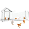 Metal Chicken Coop, Walk-in Chicken Run with Waterproof & Anti-UV Cover Poultry Cage Spire Roof with Lockable Door Chicken Hen House for Duck Rabbit Outdoor Farm - size: 113.5"L x 39.5"W x 59.0"H