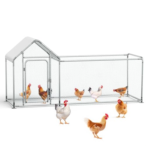 Metal Chicken Coop, Walk-in Chicken Run with Waterproof & Anti-UV Cover Poultry Cage Spire Roof with Lockable Door Chicken Hen House for Duck Rabbit Outdoor Farm - size: 113.5"L x 39.5"W x 59.0"H