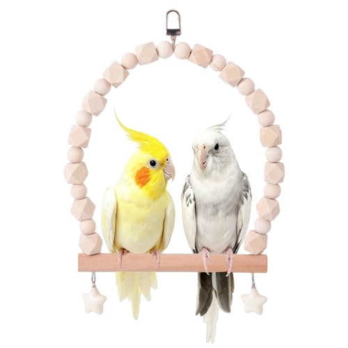 Birds Swing Parrot Hanging Toy Wooden Perch Bird Chew Toys for Love Birds，Parakeet，Cockatiel, Mynah, Budgerigar(Wood Color, Medium) - color: Wood Color