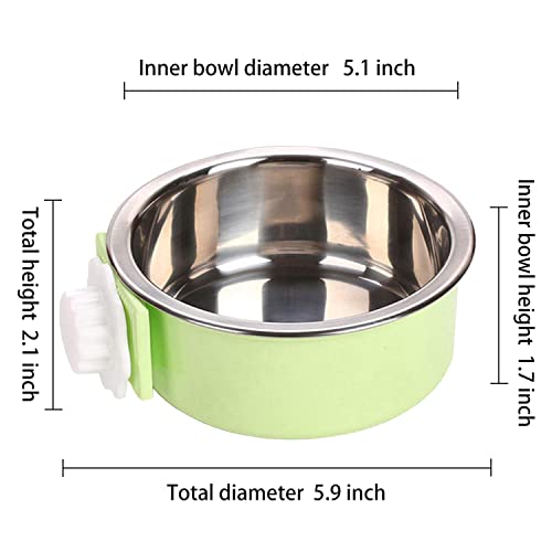 Dog Crate Bowl, Hanging Stainless Steel Removable Pet Crate Water & Food Bowls, Pet Cage Feeder Container Coop Cup for Cat Puppy Birds Rats Guinea Pigs Rabbit Hamster (2PCS) - color: (Round) Green/Blue