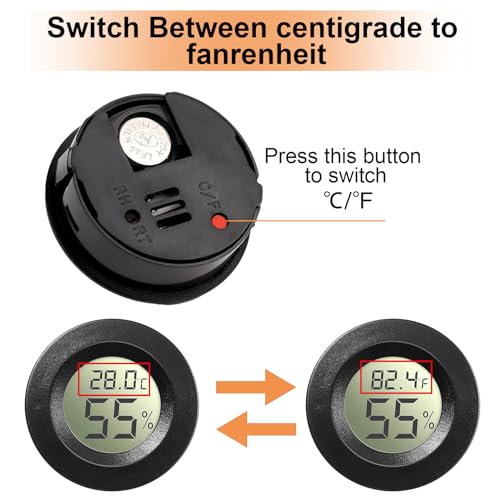 10 Pack Mini Hygrometer Thermometer - Digital Hygrometer Gauge LCD Monitor Temperature Humidity Meter Indoor Room Round Humidity Temperature Gauge for Greenhouse Home Kitchen - color: Black
