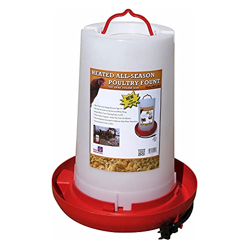 Farm Innovators HPF-100 Thermostatically Controlled Heated 3 Gallon Plastic Outdoor Year Round Hanging Poultry Chicken Water Fountain, Red (2 Pack) | 100-Watt Thermostatic Hanging Poultry Water Fountain, Plastic Drinker for Outdoor Chickens, Ducks & Lives