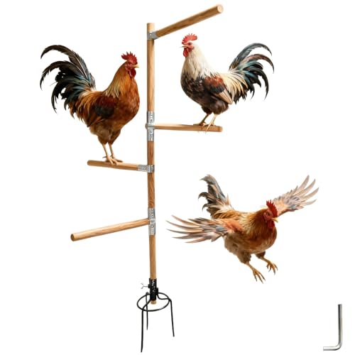 Chicken Perch Toys for Coop & Backyard Chickens, Large Chicken Perch Roosting Bars with 3-Prong Metal Ground Plug & Adjustable and Replaceable Wood Bar (Wooden, 54" H) - size: 1pc 54"H