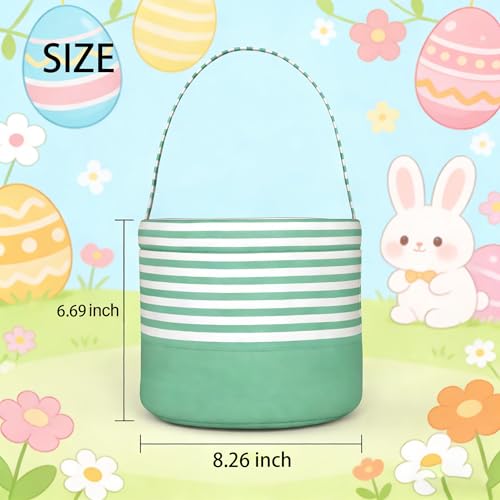 Easter Basket for Kid Boy Girl,Easter Egg Hunt Buckets,Personalized Canvas Tote Bags Easter Party Gifts for Easter Halloween - color: AB-Green
