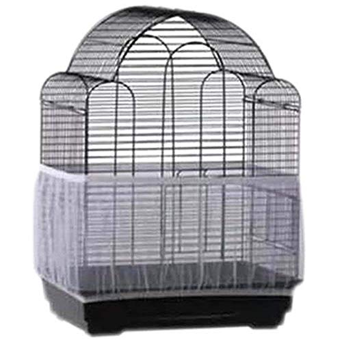 Bird Cage Seed Catcher Seeds Guard Parrot Nylon Mesh Net Cover Stretchy Shell Skirt Traps Cage Basket Soft Airy (M, White) - color: White, size: Medium