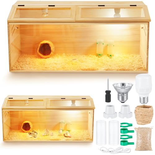 CroBlissful 32 x 16 x 16 in Brooder Box for Chicken Quails Stand Sliding Door, Bulb Set and Feeder, Indoor Chicks Coop Brooder Box Kit, for Ducks, Hamsters, Lizards, Mice, Rat(No Legs, Wooden) - color: Wooden, size: 33.1"L x 18.1"W x 5.1"H, style: No Legs