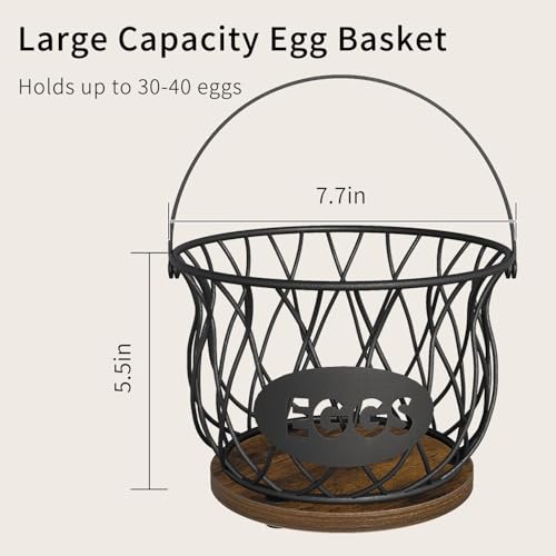 YINMIT Chicken Egg Basket, Round Egg Collecting Basket for Gathering Fresh Eggs, Farmhouse Wire Egg Basket with Handle, Egg Collector with Heavy Base for Kitchen Countertop