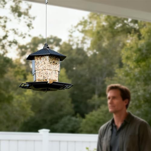 Hopper Bird Feeders for Outdoors Hanging,Black 455