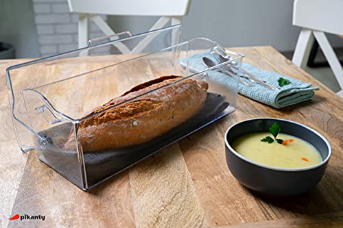 Pikanty Bread Box for Kitchen Countertop - 16 Inch Clear Plastic Storage Container with Hinged Lid, Keeps Loaves, Bagels, Buns, Rolls, Cookies and Crackers Fresh, Dishwasher Safe, Made in USA - style: Storage Box with Hinged Lid