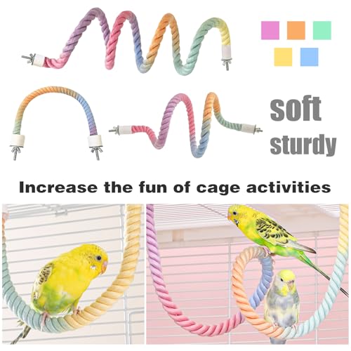 3pcs Bird Cage Climbing Rope Toys, Gradient Colorful Bird Rope Perch Stand, Bendable Cage Climbing Rope, Bird Cage Accessories, Suitable for All Birds (31.4''+31.4''+15.7'') - color: C