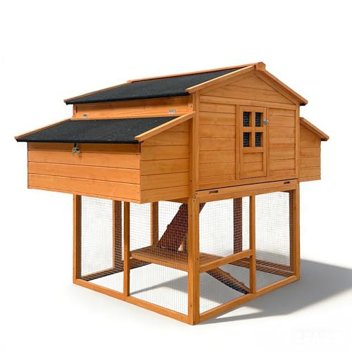 Chicken Coop for 6-8 Chickens with 2 Nesting Boxes, Removable Leakproof Tray, UV-Resistant Roof, 6 Access Doors 70x42x55in