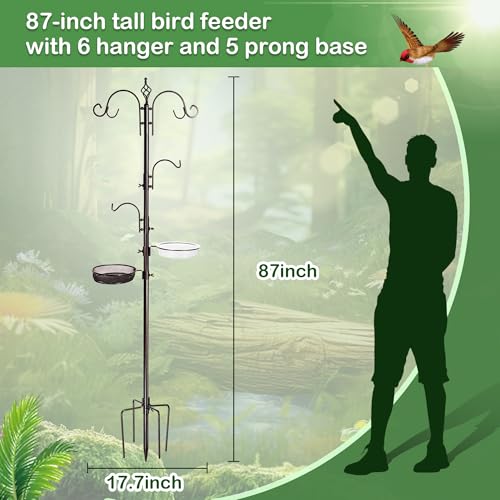 YINGYM Bird Feeding Station Kit, 87 Inch Bird Feeder Pole for Outside | Premium Feeder Hanging Kit with Double W-Hooks, Metal Suet, Bird Bath and Mesh Tray for Attracting Wild Birds - size: 87 Inches without Squirrel Baffle