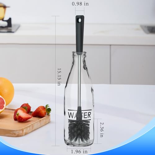 Long Bottle Brush, 15.15 in Bendable Cleaner Brushes for Cleaning Neck Beer Bottles, Wine, Baby Bottles, Water Bottles, Tumblers, Flask, Bird Feeder, Vase, Pipes and Brewing Supplies Black/1Pack - color: Black and White