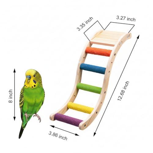 Bird Perch Stand for Beak Grinding and Claw Trimming - Anti-Slip Colorful Climbing Ladder - Natural Wood and Resin Bird Cage Accessories for Parrot Parakeets Lovebird Budgies Cockatiels Conures