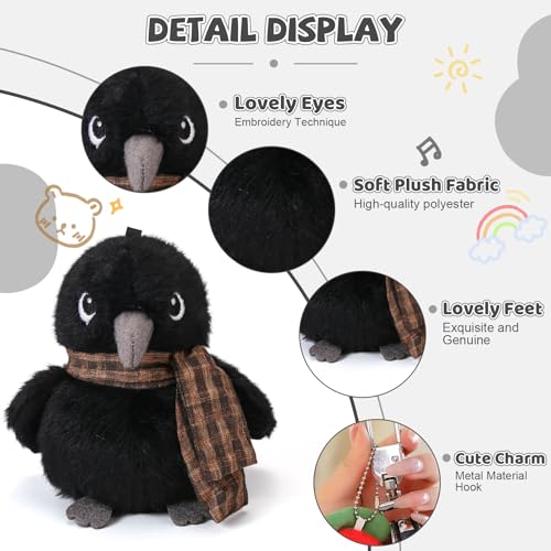 Black Crow Plushies with Shawls Bird Stuffed Animal Bag Pendant Little Crow Stuffed Plush Toy Christmas Birthday Valentine's Day Gift for Kids Girlfrends - color: Crow