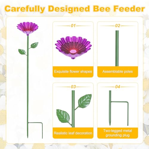 M METERXITY 4-Pack Bee Watering Station, 64cm/25 Inch Iron Bee Bath for Garden Water Feeder, Colorful Butterfly Bath Bowl for Outdoor/Garden/Yard Decor [Rose Red/Green] - color: Magenta, green