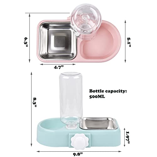 Love Dream Crate Dog Bowl, No Spill Kennel Hanging Pet Food Water Bowl Set | Automatic Water Dispenser and Removable Stainless Steel Bowls Raised Double Bowls for Indoor Cats, Rabbit, Small Medium Dogs - color: Blue