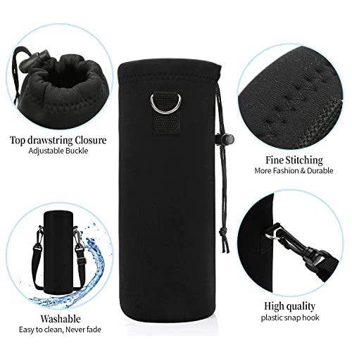 AMARY 500ML Neoprene Water Bottle Carrier Bag with Adjustable Shoulder Strap,Insulated Water Bottle Cover for Stainless Steel/Glass/Plastic Bottles 16.9OZ (Black) - color: Black