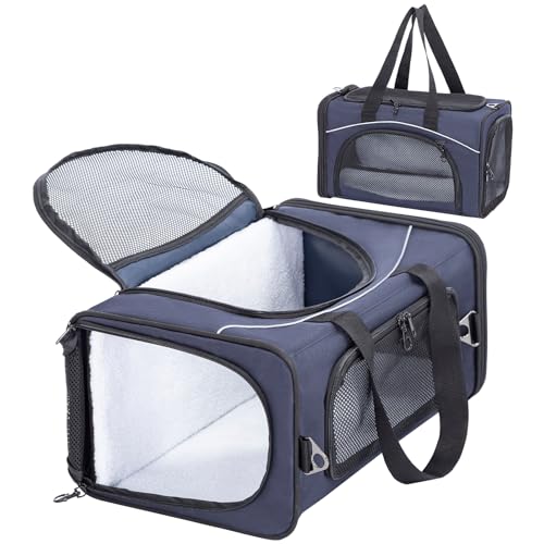 Petsfit Airline Approved Pet Carrier for Small Dogs & Cats, 19x9x12 TSA Approved Carrier, with Removable Dual-Sided Padding (2-Way Placement) - Fits Under Most Airplane Seats, Escape Proof (Navy) - color: Navy, size: 19.0"L x 9.0"W x 12.0"H
