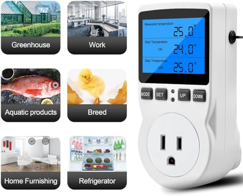 Diymore Digital Thermostat Controller - Plug-in Temperature Controller for RVs, Reptile Terrariums, and Greenhouses (1800W, -40°F to 248°F) - color: Plug in Digital Thermostat