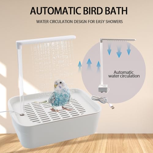 PINVNBY Automatic Bird Bath with Pump,Parrot Bathtub Shower Parakeet Bath Box with Cage USB & Power Plug Water Circulated Controller for Cockatiel Lovebird Conure Budgie(White) - color: 【White】