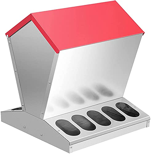 shengyi 11.5-55lbs Galvanized Chicken Feeder - Rat Proof Poultry Feeder with Lid Weatherproof Outdoor Coop Food Dispenser (25lbs 11.75x11.75x15.75in) - size: 25lbs 11.75x11.75x15.75in