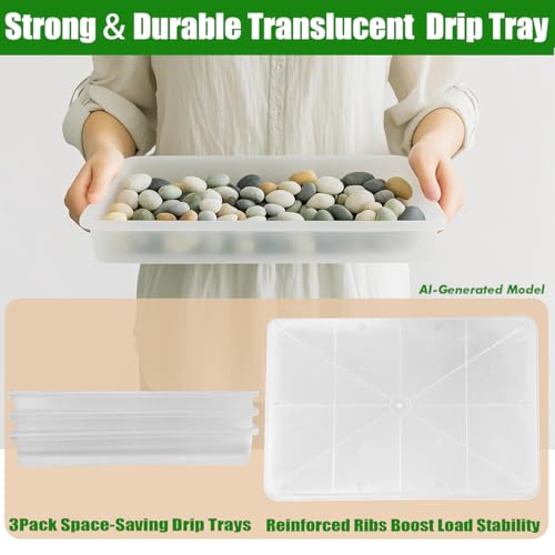 MUZHI 3 Pack Plastic Bonsai Humidity Trays, Rectangle Plant Growing Saucer Water Catcher Drip Tray, Seed Starter Drainage Tray Transparent (11.5x8.3 Inch)