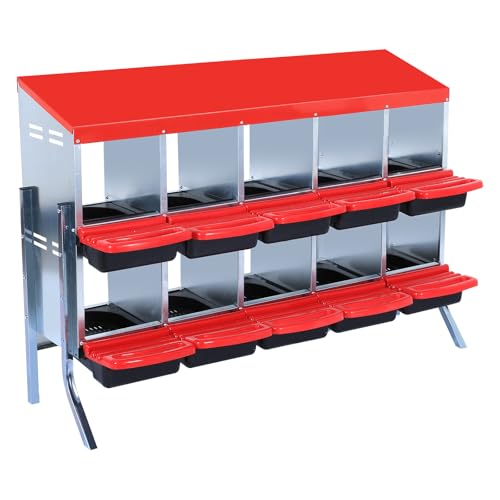 Chicken Nesting Box, Red 10 Hole Chicken Laying Box with Bracket, Tray for Egg Collection, Large Holes for Ventilation, Suitable for Chickens & Ducks - color: Red, size: 10 Holes with legs