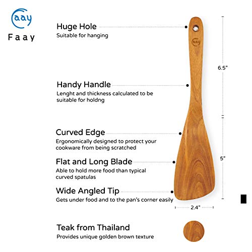 FAAY 11.5 Inch Teak Wood Spatula/Turner for RIGHT Hand | Versatile Spatula, Durable, Healthy and High Moist Resistance for Non Stick Cookware - size: 11.5 Inch Spatula - RIGHT
