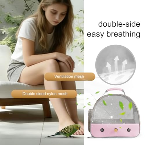 Bird Carrier, Portable Small Bird Parrot Parakeet Carrier with Standing Perch and Soft Mat, Side Access Window Collapsible (Pink, Mesh Windows) - color: Pink