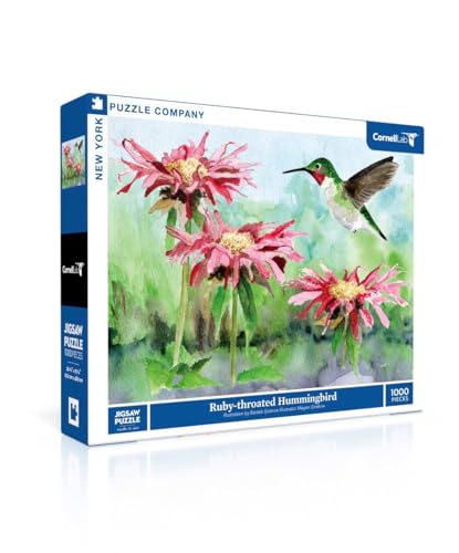 New York Puzzle Company - Cornell Lab Ruby-Throated Hummingbird - 1000 Piece Jigsaw Puzzle for Adults by Megan Gnekow - color: Ruby-throated Hummingbird 1000 Piece