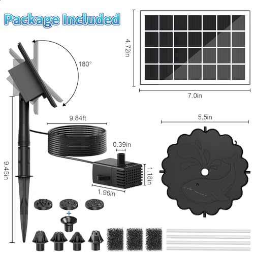 SZMP 3.5W Solar Fountain Pump, All-Glass Panel Solar Water Pump Kit with Stake & 4 Anti-Drift Rods, 9.8FT Cable 8 Nozzles for Bird Bath, Garden, Backyard, Fish Tank