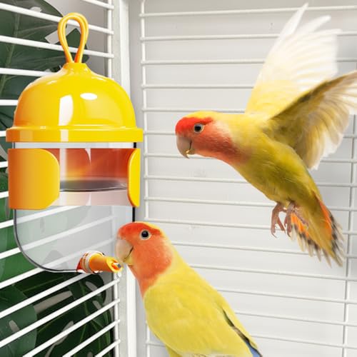 Birds Water Bottle, 330ML Automatic Bird Drinking Dispenser with Sensitive Valve, Stable & Leak-Proof Parrots Water Feeder for Small-Medium Birds - color: Yellow