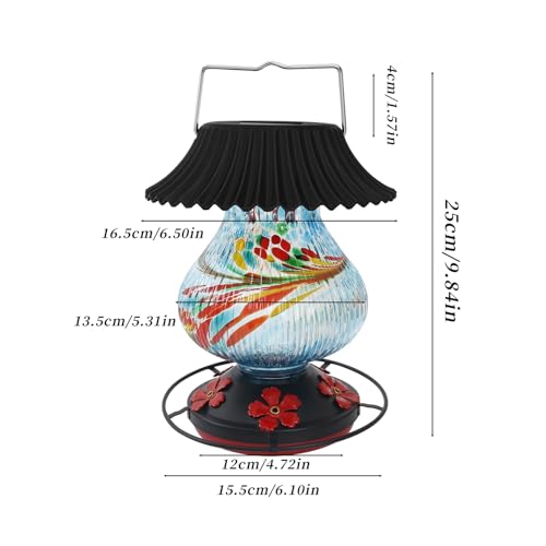 Solar Glass Hummingbird Feeder for Outdoors - 26 fl.oz Hummingbird Feeders | Best Solar Feeders with Ant Moat & Perch, 5 Feeding Ports, Wasp Leak Proof, Hand Blown Glass Color Changing Glowing in Dusk - color: Blue