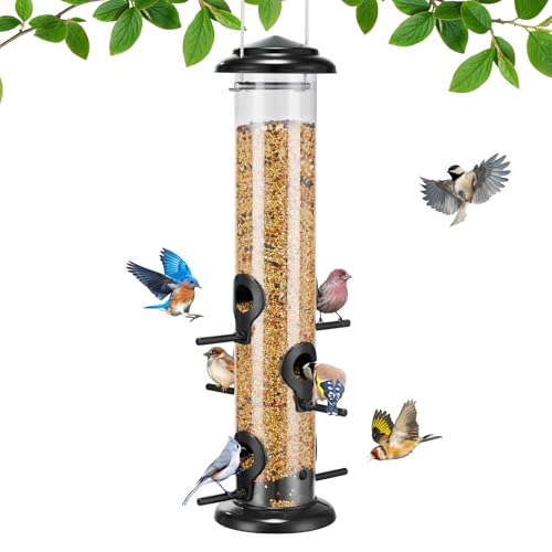 Kingsyard Metal Tube Bird Feeders for Outdoors Hanging | 6-Port with 360° Feeding, No-Spill Design, 2 lb Seed Capacity, Attracts Finches & Songbirds, Garden & Backyard Decor, Black - color: Black