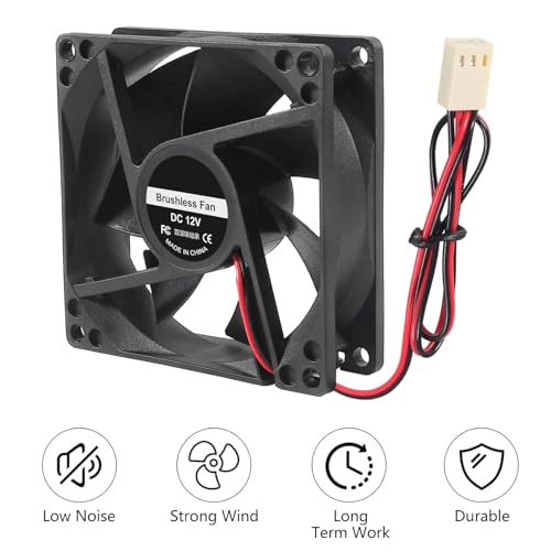 2PCS 80mm DC Brushless Cooling Fan 12V High Airflow Cooling Fan Dual Ball Bearing 2 Wire 3 Pin for PC Case Computer RV Refrigerator, 80 x 25mm