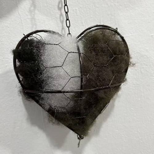 Bird Nesting Heart with Refillable Alpaca Fiber and Cotton Weather-Resistant Iron Frame Nesting Material Holder for Wild Birds Hummingbirds Garden Hanging Bird House Winter Shelter Decor Gift