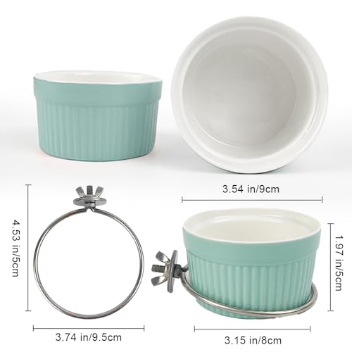 Bird Feeding Cups Parrot Food Cage Bowl Clamp Holder Coop Cup, Ceramic Bird Cage Water Bowl, Pet Feeder Cage for Parakeet African Greys Conure Cockatiels Lovebird Budgie-Blue - color: blue